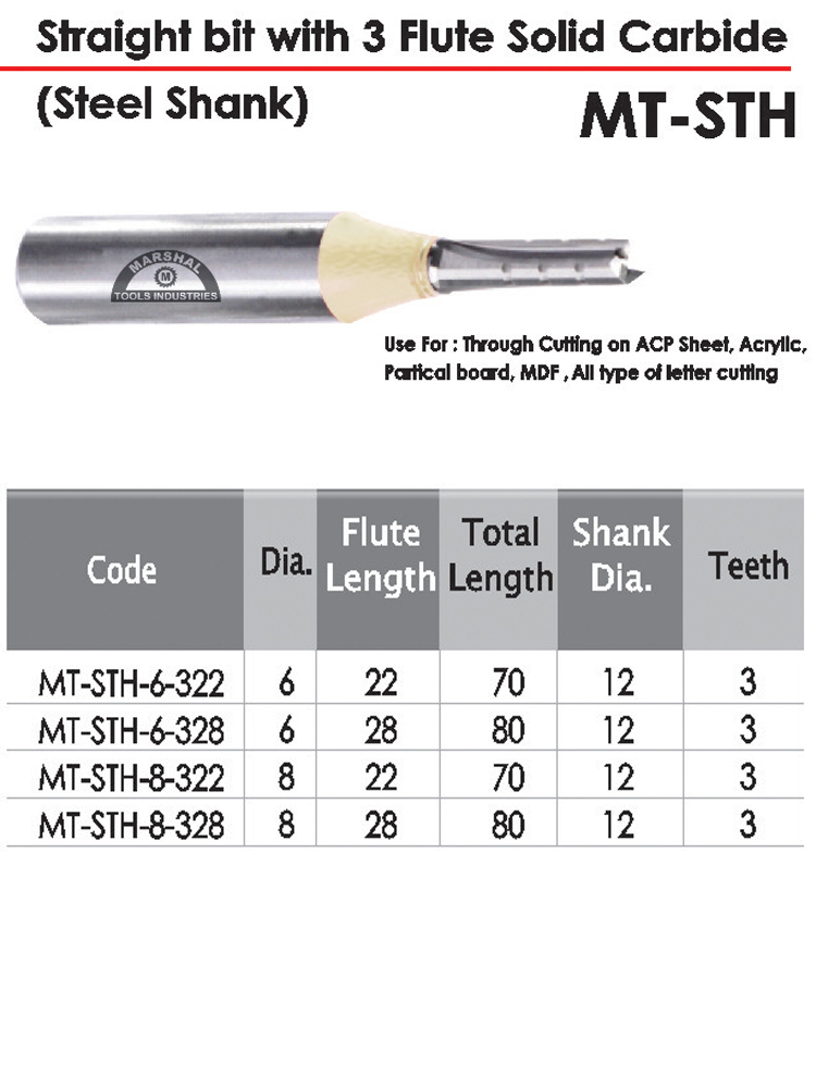 Stralght Bit With 3 Flute Solid Carbide(MT-STH)