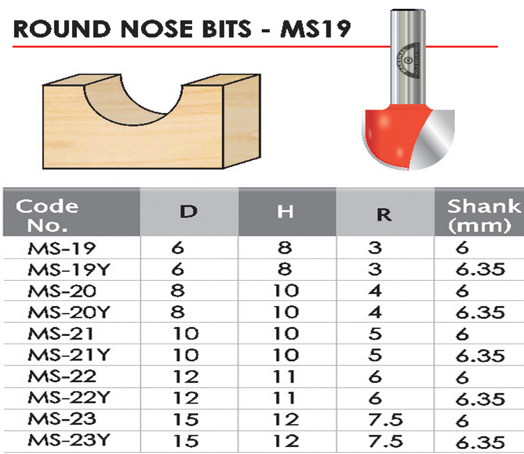 Round nose bits TS