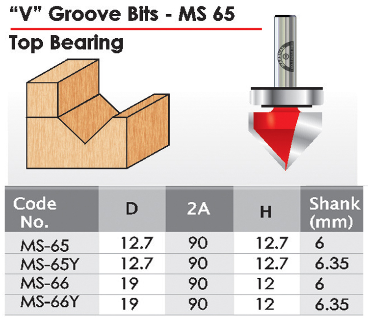 V Groove Bits TS Top Bearing 