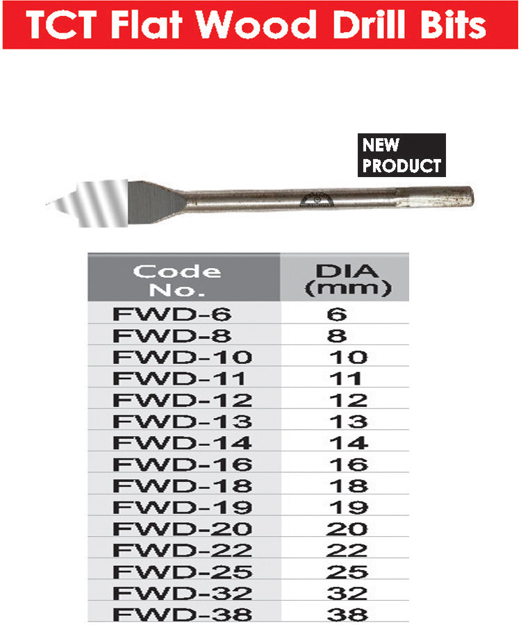 T.C.T Flat Wood Drill Bits