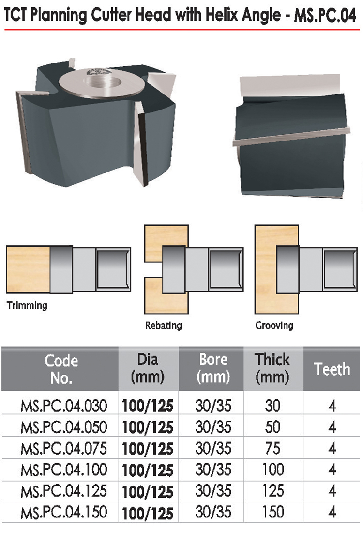 T.C.T Planning Cutter Head With Helix Angle - MS.PC.04