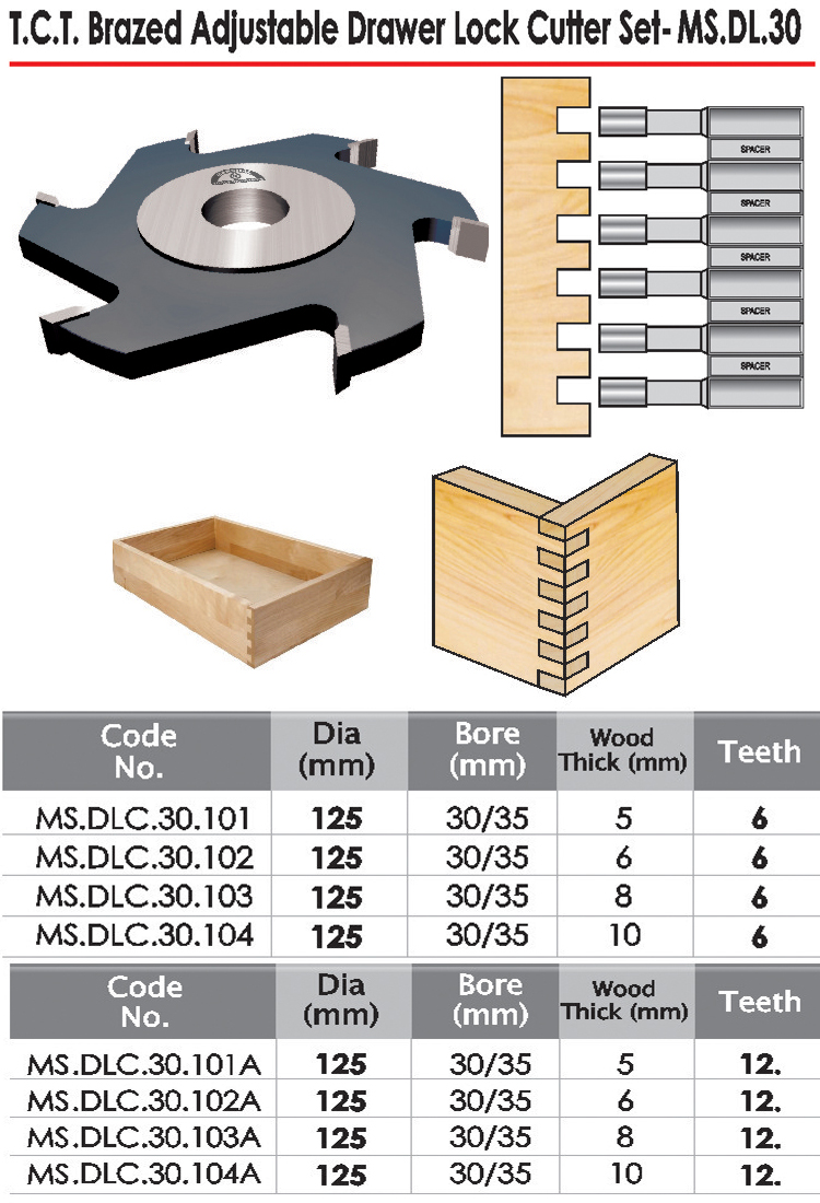 T.CT Brazed Adjustable Drawer Lock Cutter-Set-MS.DL.30