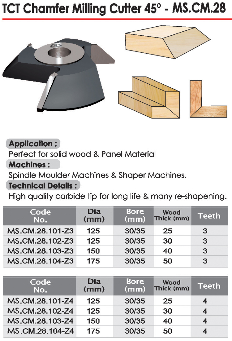 T.C.T Chamfer Milling Cutter 45 - MS.CM.28